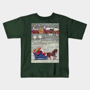 Vintage Santa Claus with Sleigh and Village Kids T-Shirt